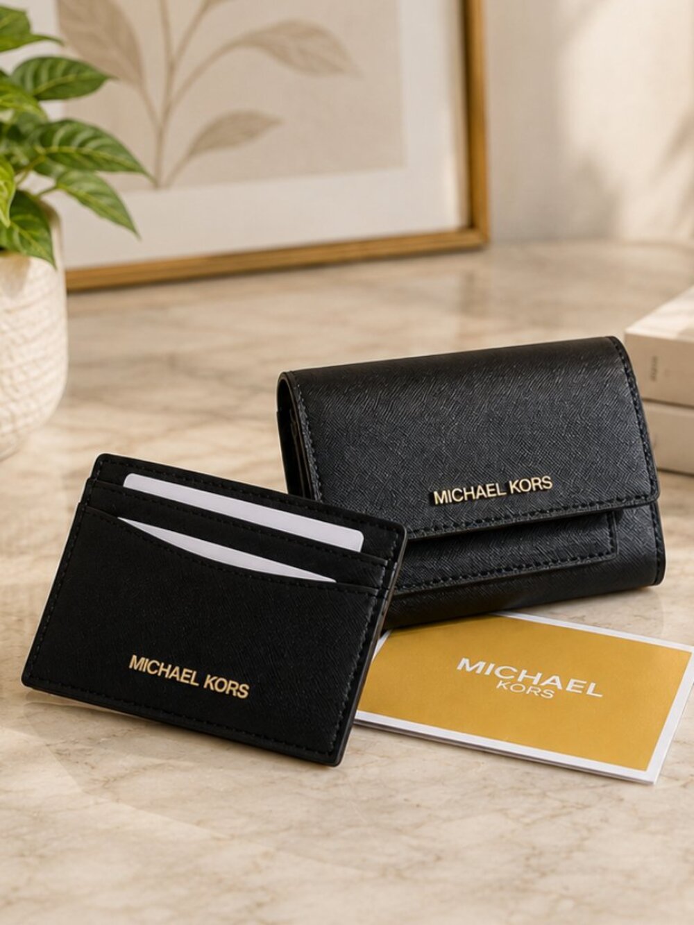 Michael Kors Black Saffiano Leather 2-in-1 Wallet & Card Case Set NWT